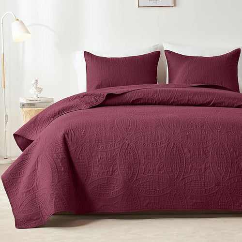 akkialla Burgundy King/Cal King Quilt Set, Ultrasonic Lightweight Bedspread by akkialla