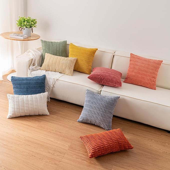 Aegero Corduroy Decorative Throw Pillow Covers 14x36 InchSoft Striped Pillow - Image 5