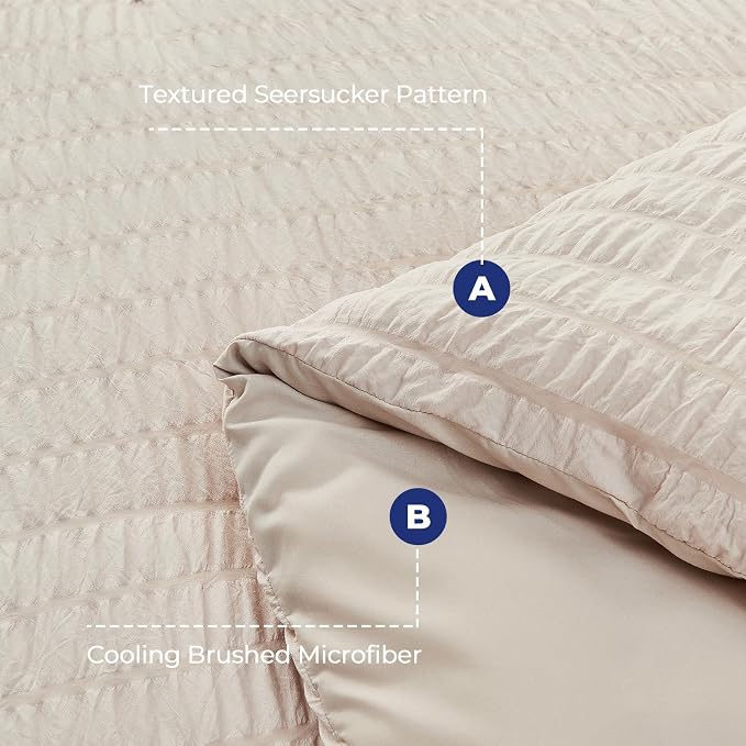 HYMOKEGE Beige Duvet Cover King Size, Ultra Soft 3-Piece Seersucker Duvet Cover - Image 4