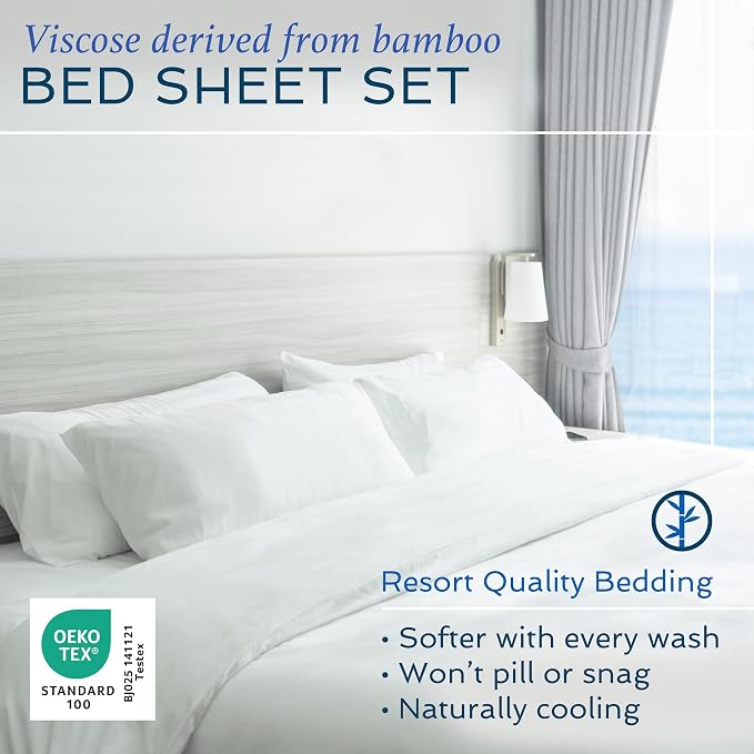 Hotel Sheets Direct 4 Piece Bed Sheet Set Queen, 100% Viscose Derived from - Image 2
