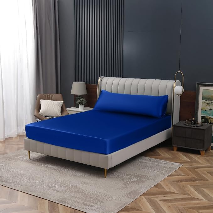 Homiest Royal Blue Satin Fitted Sheet Queen Size, Deep Pocket, Luxury & Ultra - Image 7