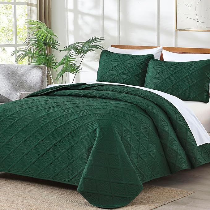 Yiran Twin Quilt Set, Emerald Green Lightweight Soft Bedspreads Bedding Set - Image 2