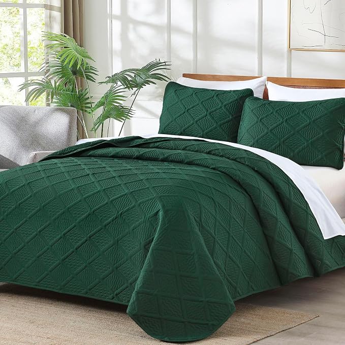 Yiran Quilts King Size, Emerald Green Spring Summer Bedspread Bedding Set - Image 2