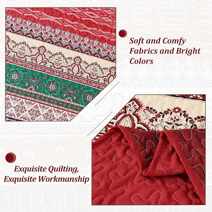 WONGS BEDDING Boho Queen Quilt Set, Lightweight Bed Decor Bedspread - Image 5