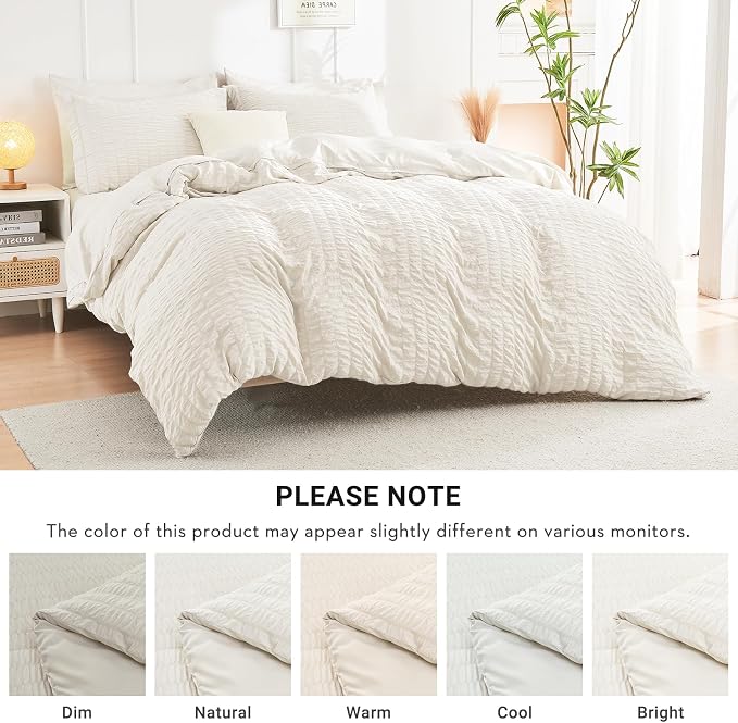HYMOKEGE Ivory Twin XL Comforter Set Seersucker 5 Pieces, All Season Luxury Bed - Image 6