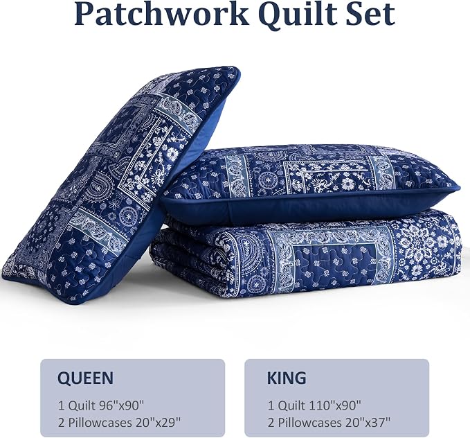 Cottolester Queen Quilt Set 3 Pieces, Boho Farmhouse Bedspread Soft Microfiber - Image 7