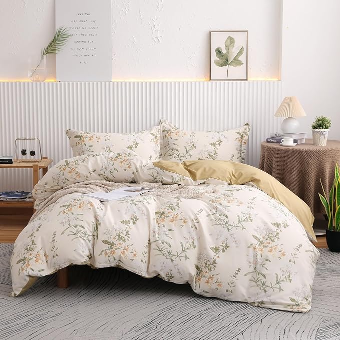 OAITE Duvet Cover Set King Size Floral Pattern 600 Thread Count Ultra Soft 100% by OAITE
