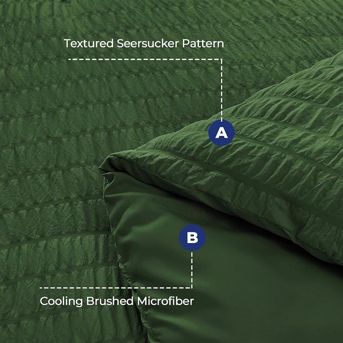 HYMOKEGE Dark Green Duvet Cover Full Size, Ultra Soft 3-Piece Seersucker Duvet - Image 3