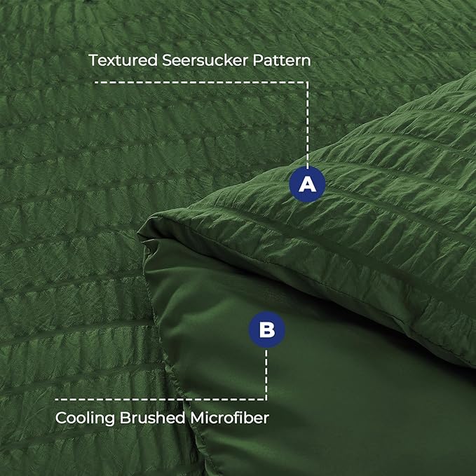 HYMOKEGE Dark Green Duvet Cover King Size, Ultra Soft 3-Piece Seersucker Duvet - Image 3