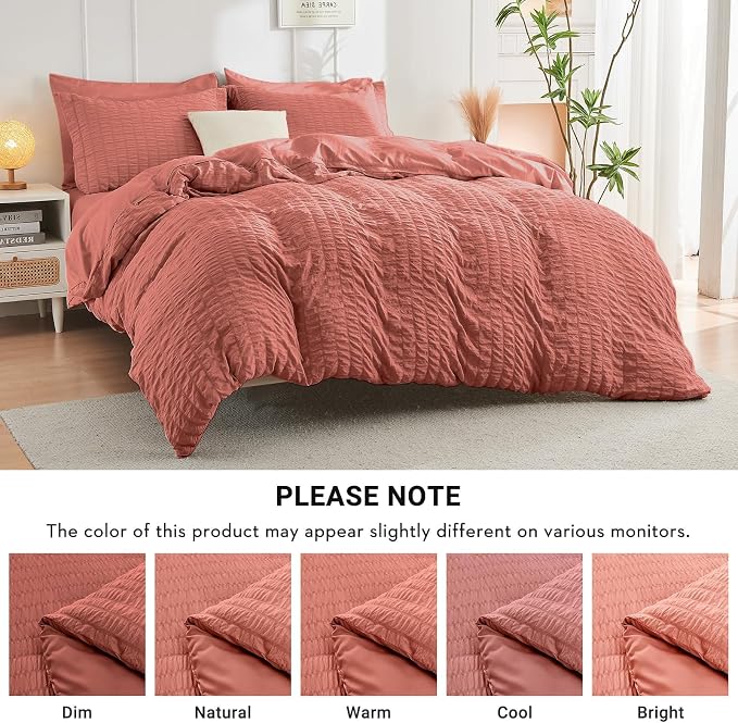HYMOKEGE Coral California King Comforter Set Seersucker 7 Pieces, All Season - Image 5