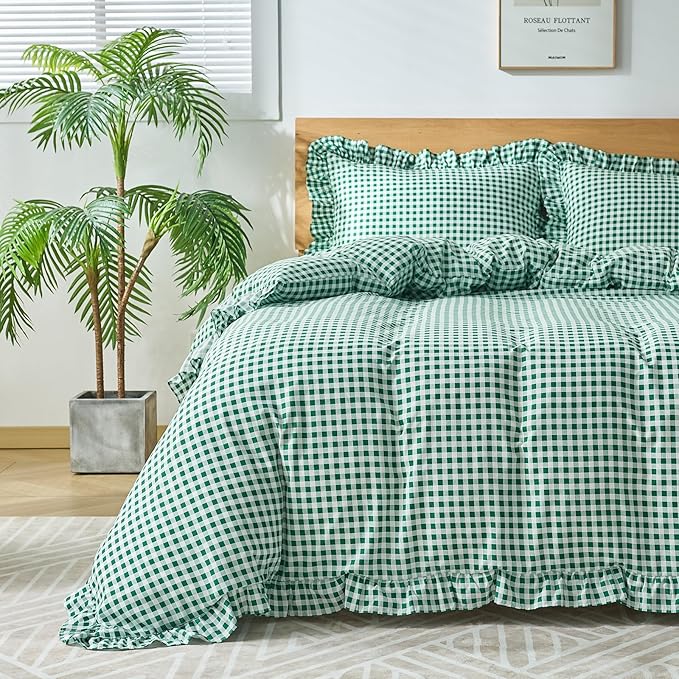 Gingham Duvet Cover Full Size, 3 Pieces Soft Breathable Microfiber Plaid by Kisswish