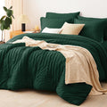 CozyLux Oversized King Comforter Set Emerald Green Seersucker 7 Pieces 120x98 by CozyLux