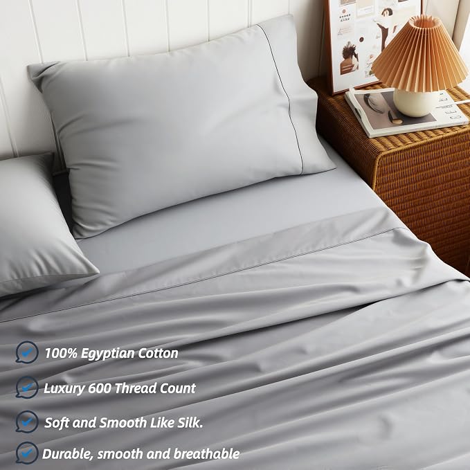 Cotton Flat Sheets Only, 600 TC 100% Cotton Flat Sheet Top Sheet Only, King - Image 2
