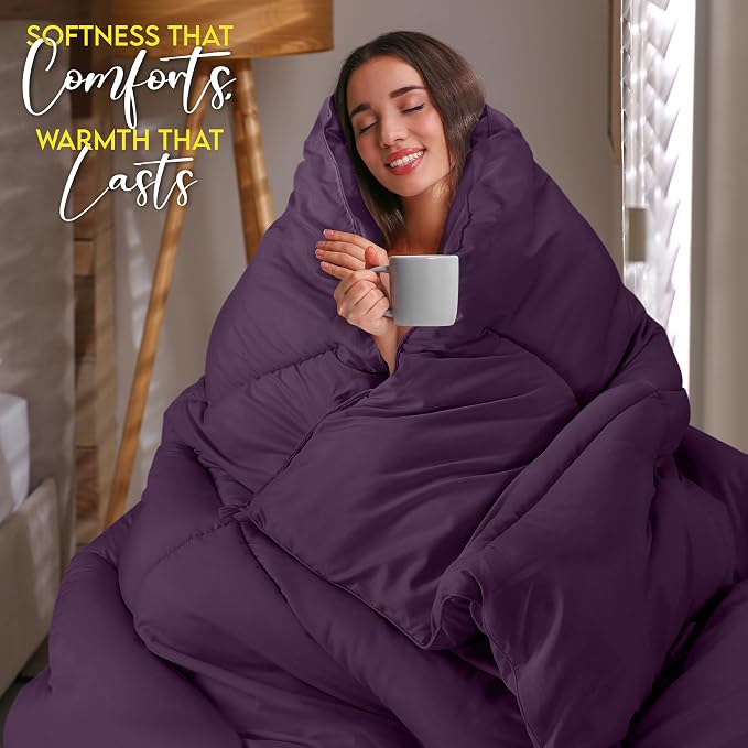 Utopia Bedding Queen Comforter Duvet Insert, Quilted Plum Comforter - Image 4