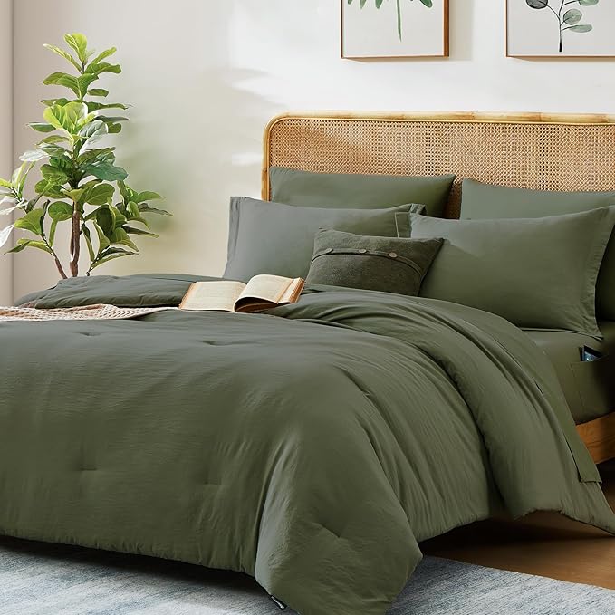 WRENSONGE Twin XL Comforter Set, 5-Piece Olive Green Bedding Collection - Image 2