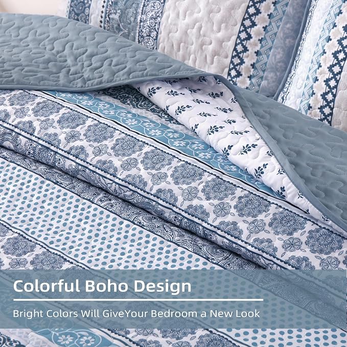 WONGS BEDDING Boho Quilt Set Full Size, Lightweight Bedspread Coverlet Bedding - Image 8