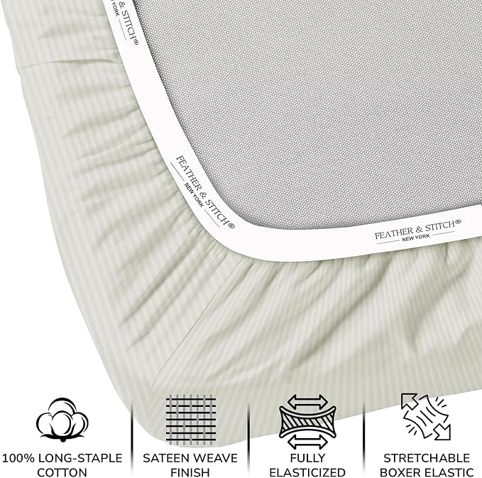 Feather & Stitch 1 Piece Fitted Sheet Full Size, 100% Cotton Damask Sateen Weave - Image 2