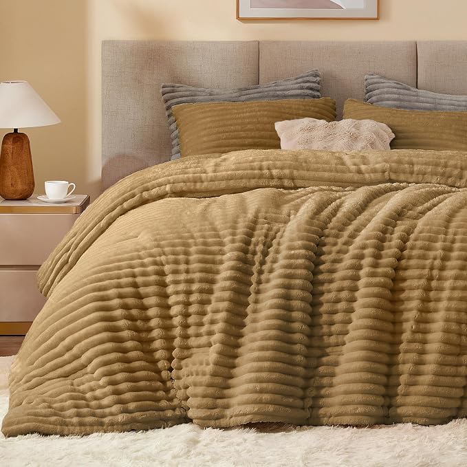 BEDELITE Fleece King Comforter Set -Super Soft & Warm Fluffy Brown Bedding - Image 3