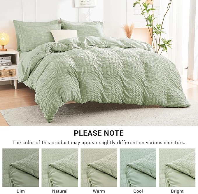 HYMOKEGE Light Green Twin Comforter Set Seersucker 5 Pieces, All Season Luxury - Image 5
