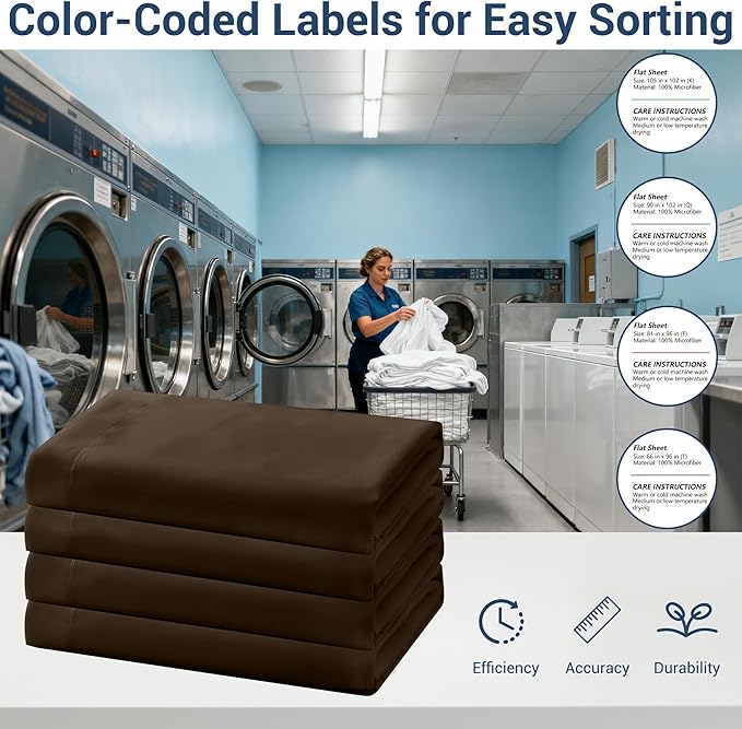 Bulk Full Flat Sheets Only, 6 Pack Quick Sort Top Bed Sheet, Color-Coded Label - Image 4