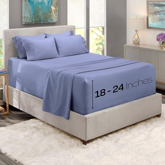 Hearth & Harbor Luxury Soft 6 Piece Bed Sheet Set Extra Deep Pocket Fitted - Image 2