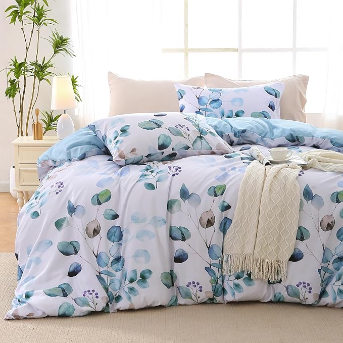 MUXHOMO Duvet Cover King Size, Reversible Floral Blue Duvet Cover Set by MUXHOMO