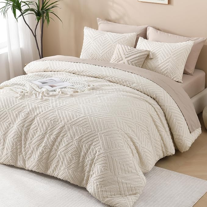 Andency King Size Comforter Set Beige, 3 Pieces Boho King Bedding Comforter Set - Image 6