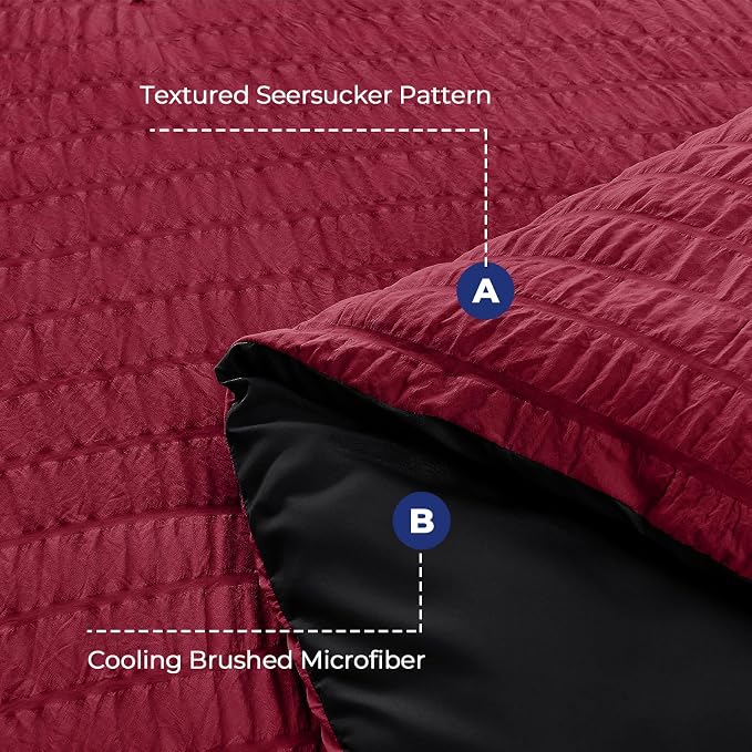 HYMOKEGE Red & Black Queen Comforter Set Seersucker 7 Pieces, All Season Luxury - Image 4