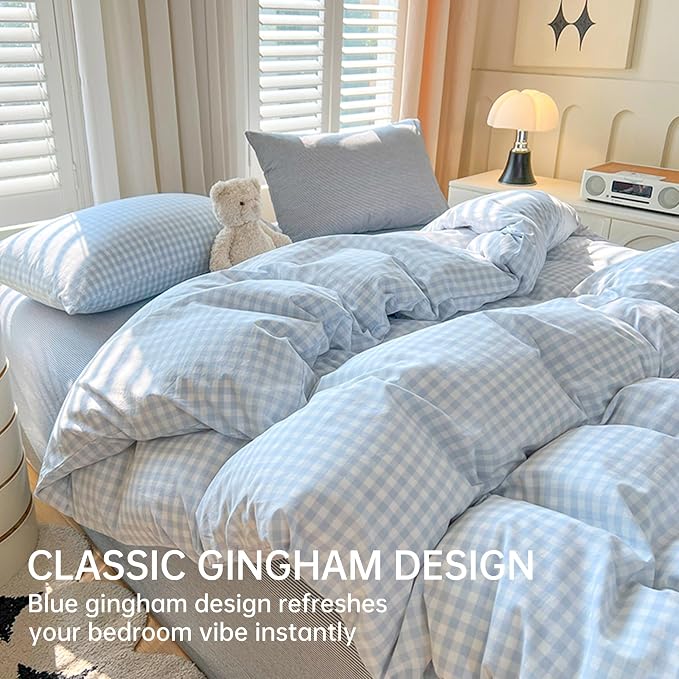 BOLINLIVING Gingham Duvet Cover King Size, Microfiber Bedding Set - Image 2