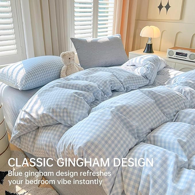 BOLINLIVING Gingham Duvet Cover Queen Size, Microfiber Bedding Set - Image 2