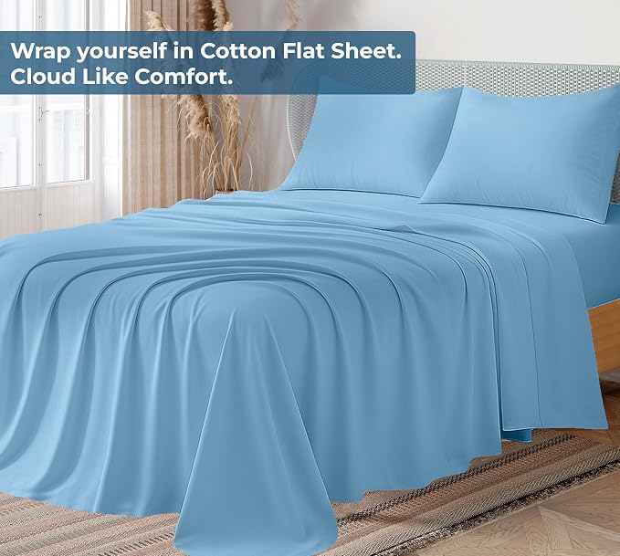 Royale Linens 100% Organic Cotton Queen Flat Sheet Only - Image 2