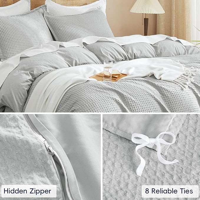 PHF Waffle Weave Duvet Cover Set Queen Size, No Snagging Ultra Soft Luxury - Image 5