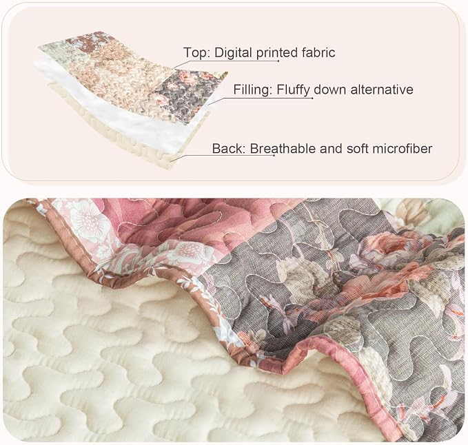 Whale Flotilla Patchwork Quilt Twin Size, Soft Boho Floral Bedspreads - Image 6