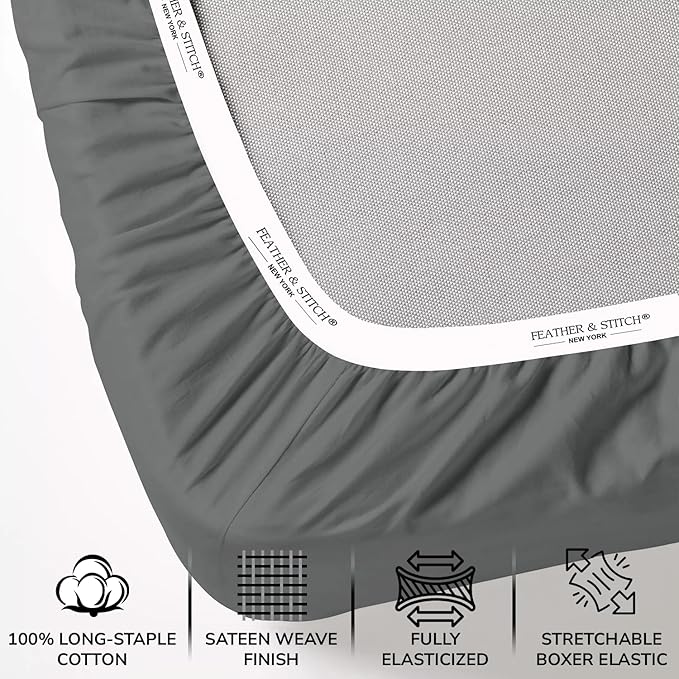 Feather & Stitch Fitted Bottom Sheet Only King Size 500 TC-1 Piece 100% Cotton - Image 2