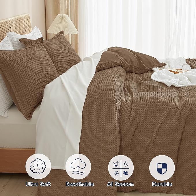 PHF Waffle Duvet Cover Set California King, No Snagging Soft Luxury Textured - Image 4