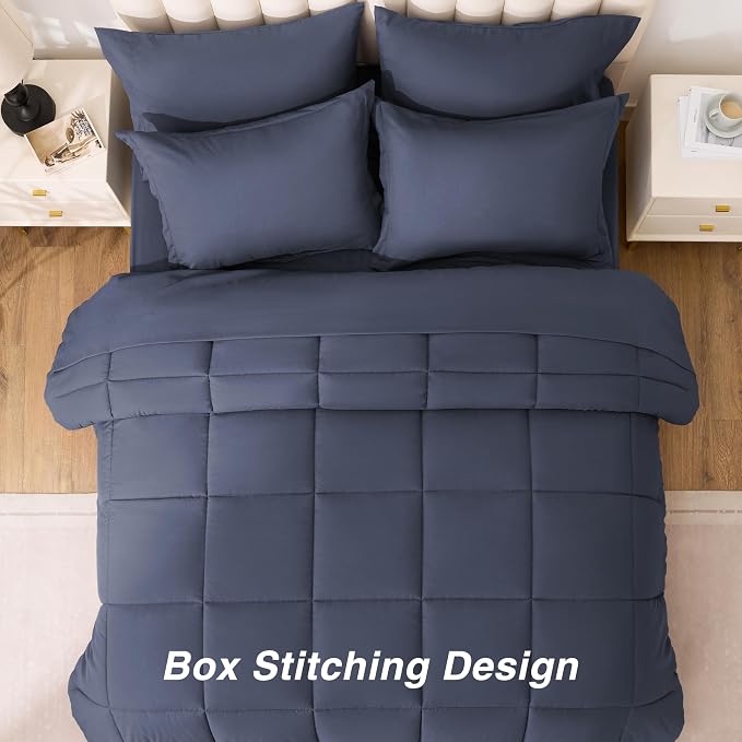 Love's cabin Queen Comforter Set Indigo Blue, 7 Pieces Queen Bed in a Bag - Image 4