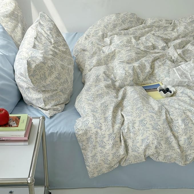 mixinni Blue Floral Duvet Cover Queen Size - Image 3