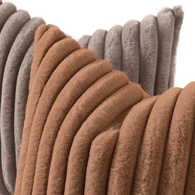 decorUhome Cozy Faux Fur Throw Pillow Covers 18x18 Set of 2 Decorative Soft - Image 2