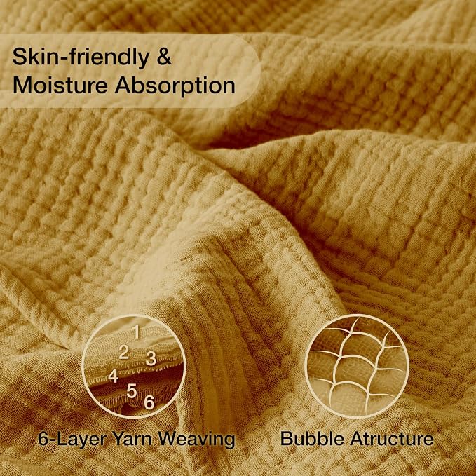 100% Cotton Muslin Blanket King 108" x 90", 6 Layers Breathable and Lightweight - Image 6