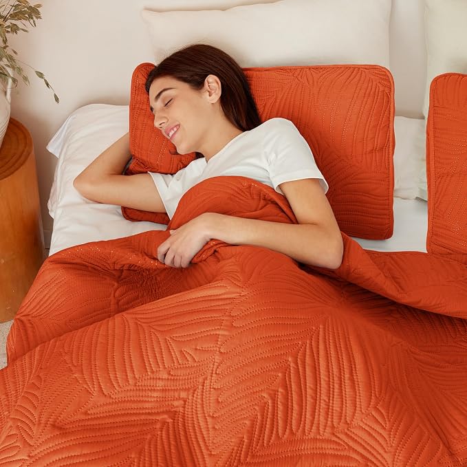 Exclusivo Mezcla Twin Quilt Bedding Set, Lightweight Burnt Orange Quilts Twin - Image 4