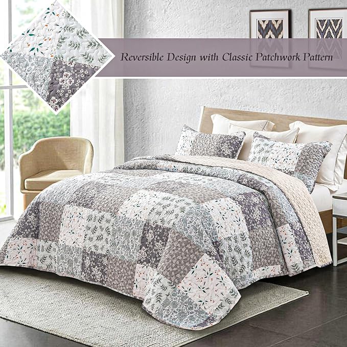 Whale Flotilla Patchwork Quilts Queen Size, Extra Soft Boho Floral Bedspreads - Image 2