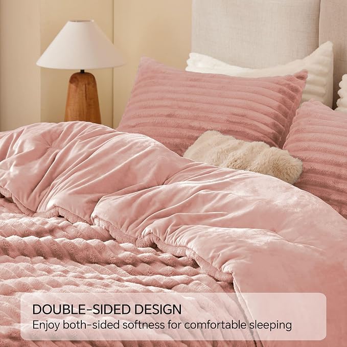 BEDELITE Fleece Full Comforter Set -Super Soft & Warm Fluffy Dusty Pink Bedding - Image 5