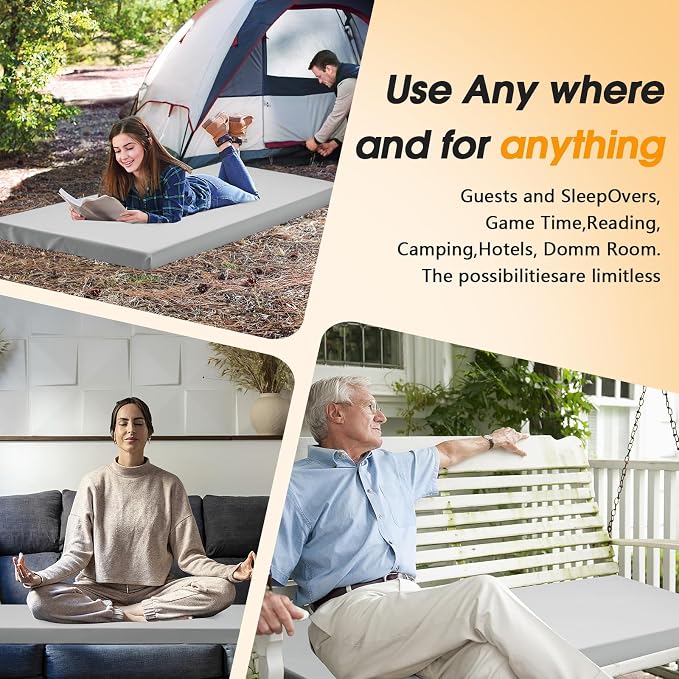 CYMULA Camping Cot Mattress 2in Memory Foam Sleeping Pad, Soft Warm Non-Slip - Image 5