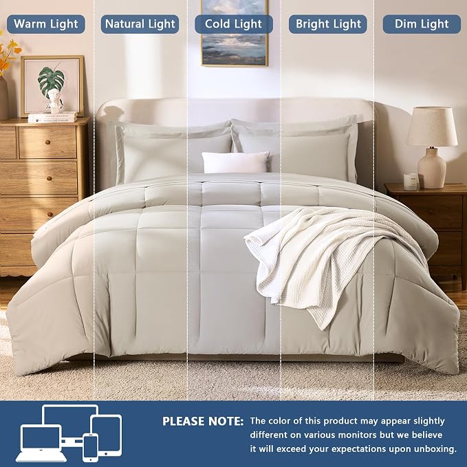CozyLux Twin XL Comforter Set Beige - Image 5