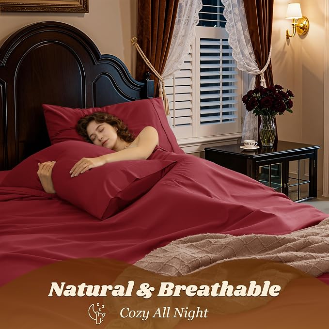 LBRO2M 100% Cotton Sheets Set Deep Pocket 19", 1000 Thread Count Full Size 4 - Image 5