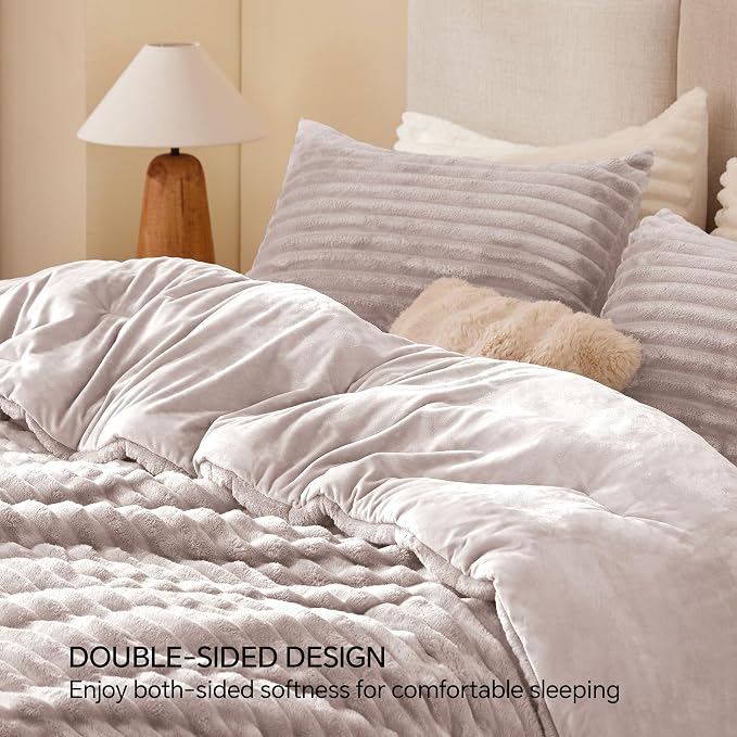 BEDELITE Fleece Queen Comforter Set -Super Soft & Warm Fluffy Lotus Pink Bedding - Image 5