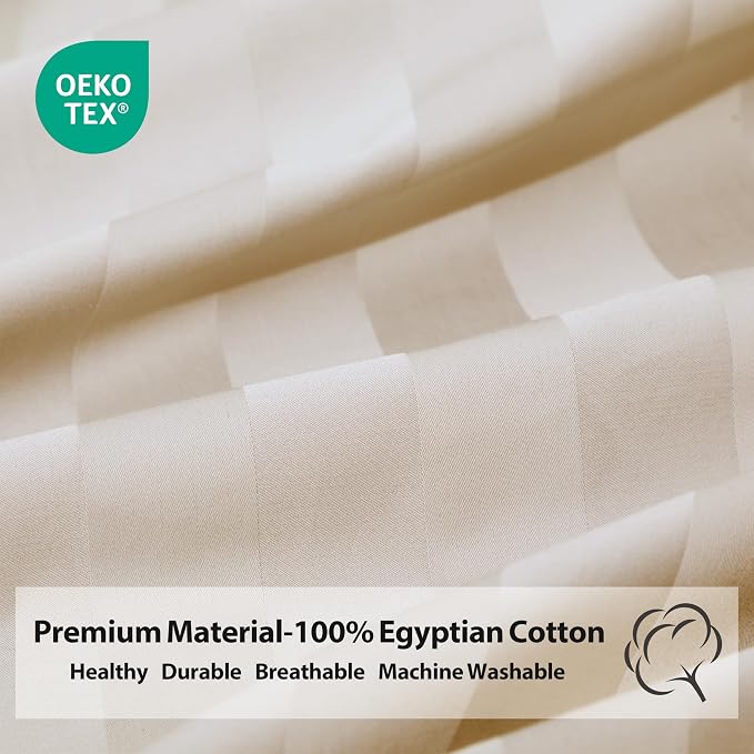 Twin XL Size Striped Fitted Sheet Only Beige Color, 100% Egyptian Cotton 600 - Image 6