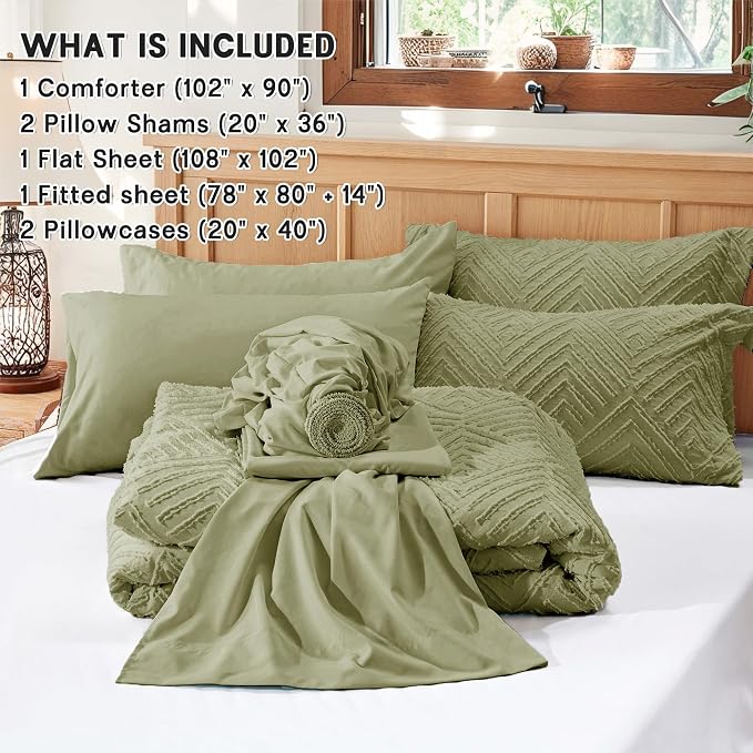 Zzlpp King Comforter Set 7 Pieces, Army Green Tufted Bed in a Bag - Image 5