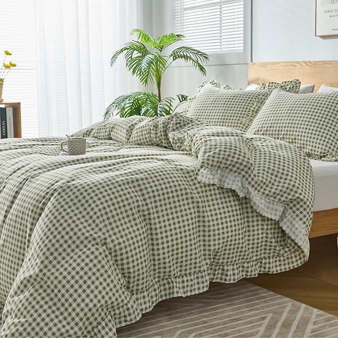 Gingham Duvet Cover Queen Size, 3 Pieces Soft Breathable Microfiber Plaid - Image 7