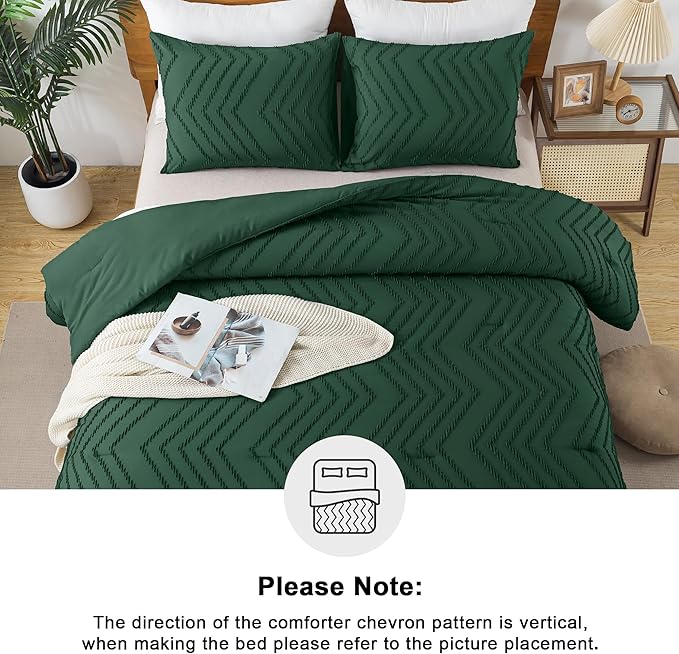 Andency Dark Emerald Green Queen Comforter Set, Boho Soft Warm Forest Bedding - Image 5
